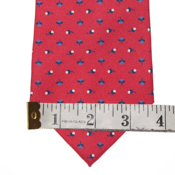 Drake's NWT Neck Tie in Red with Navy/Light Blue & White Floral Print 100% Silk